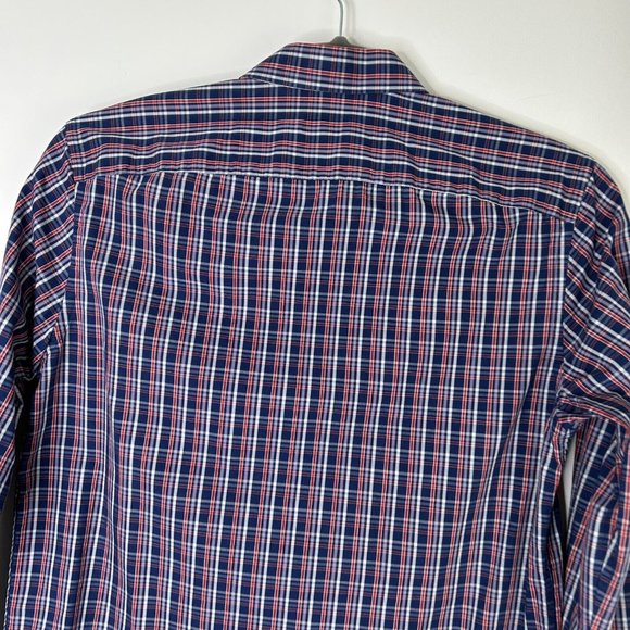 Untuckit Cormons Button Down Shirt Mens Size Large Red White Blue Plaid Slim Fit - Picture 10 of 10